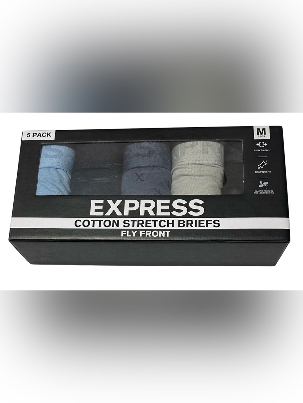 Express 5 Men's Cotton Stretch Fly Front Briefs Medium (32-34) Blue/Silver/Black